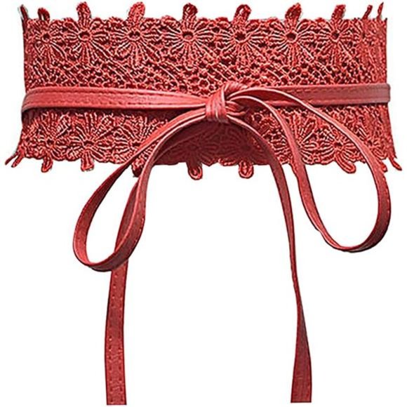 Women\'s Lace-Flower Waist Belt Bow Tie Wrap Around Soft Leather Boho Corset main image 5